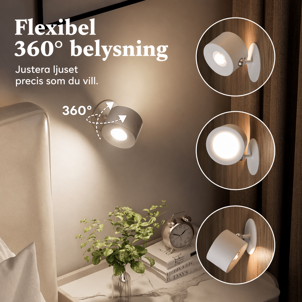Vailao™ 360° Vägglampa – Trådlös & Dimbar